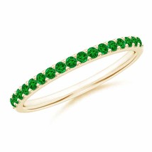 ANGARA Prong Set Half Eternity Round Emerald Wedding Band in 14K Solid Gold - £815.27 GBP