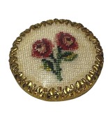 Vintage Petit Point Floral Brooch Round Gold-Tone Pink &amp; White - $369.07 MXN