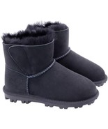 Kirkland Signature Big Kids Black Leather Shearling Boot Shoe Suede Size 4 - £15.49 GBP