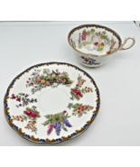 Vintage Aynsley China Tea Cup &amp; Saucer- Garden Gate Pattern Flowers Gold... - £43.83 GBP