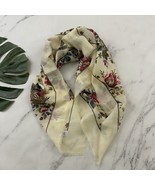 Club 7 Echo Vintage 90s Wool Scarf Cream Pink Floral Square Cottage - $22.76