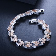 Luxury Silver Color Trapezoidal Multi Color Cubic Zirconia Bracelets for Women E - £18.41 GBP