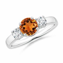 ANGARA 6mm Natural Citrine and Diamond Three Stone Engagement Ring in Silver - £552.91 GBP+