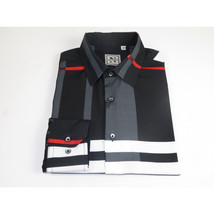 Men Sports Shirt by DE-NIKO Long Sleeves Fashion Print Soft Modal NK1010 Black image 6