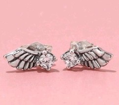 S925 Sterling Silver Sparkling Angel Wing Stud Earrings With Clear CZ Earrings - £12.91 GBP