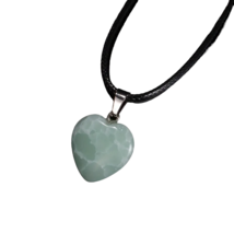 Boho-Chic Natural Stone Heart Pendant on a Black Cord - New - Green - £13.42 GBP