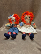 Vintage Raggedy Ann &amp; Andy Dolls Lot of 2 - 15&quot; Dolls Blue/Red Orange Hair - £14.55 GBP