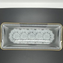 Glass Tray White Lace 13” Rectangular Tray From Crystal Clear Studios Gold Trim - £11.86 GBP