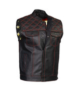 Men&#39;s Motorcycle Vest Classic Black Leather USA Flag Liner Vest LKM3782 - €124,26 EUR+