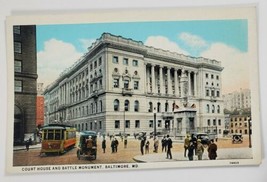 Baltimore Maryland Court House and Battle Monument Trolley Old Cars Postcard Q18 - $6.95