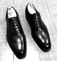 Made To Order Men&#39;s Black Premium Quality Genuine Leather Handmade Lace Up Shoes - £109.64 GBP