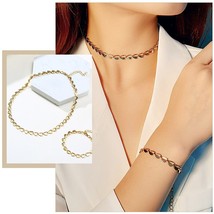 Women&#39;s Minimalist Gold Color Leaf Heart Chain Choker Necklaces and Bracelets Je - £10.47 GBP