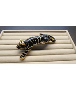 Vintage Black &amp; Gold Enamel Tiger Brooch Emerald Green Rhinestone Eyes 4... - €29,53 EUR