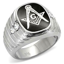RING MASONIC High polished Stainless Steel Ring with Top Grade crystal T... - £30.97 GBP