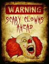 Warning Scary Clowns Ahead Halloween Theme Metal Sign 9&quot; x 12&quot; Wall Deco... - £19.10 GBP