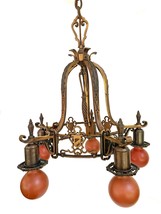 Antique Romance Revival 5-Light Chandelier Restored Brass 1930s - $462.83