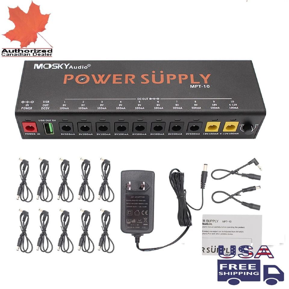 Mosky MPT-10 Guitar Effect Pedal Power Supply 10 Isolated DC Outputs/ 5V... - $46.12
