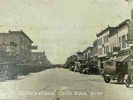 RPPC Main Street Town Scene View International Falls Minnesota 1920s Florsheim - £25.60 GBP