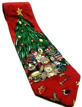 Christmas Tree Toys Under Tree Bears Drum Dolls Rocking Novelty Silk Tie - $12.47