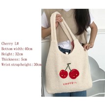 Plush Tote Bag Shopper Handbag for Women Autumn Winter Girls Casual Cute Cherry  - £27.95 GBP