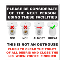 Flush Toilet – Not An Outhouse -Restroom Courtesy Stickers / 6 Pack + FR... - £5.30 GBP