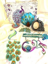 Peacock Accessories Lot Windchime Ring Holder Frame Glass Candle Holder and More - £30.37 GBP