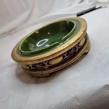 Anthony Freeman McFarlin Ceramic Ashtray Green Gold Leaf Mid Century Design - £11.63 GBP