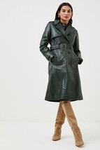 Women Winter Green Party Leather  Lambskin Designer Trench Coat Stylish Long - £134.94 GBP+