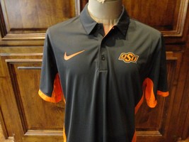 Gray &amp; Orange Nike Dri-Fit Oklahoma State Cowboys NCAA Polyester Polo Shirt Sz L - £19.96 GBP