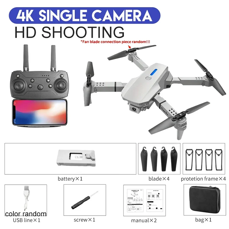 Professional E88 Drone 4K HD Camera WiFi FPV Foldable RC Quadcopter (Whi... - $44.00