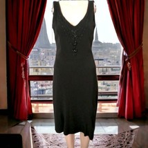 Moschino Black Beaded Dress 6 Black On Black Drop Waist Flapper LBD Chea... - £93.19 GBP
