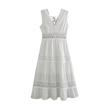 Women&#39;s Spring Fashion Simple Lace Stitching White Dress - $44.99
