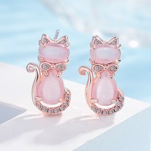 MOONROCY Rose Gold Color Pink Opal Earrings Dangle CZ Ross Quartz Cute Cat Anima - £7.45 GBP