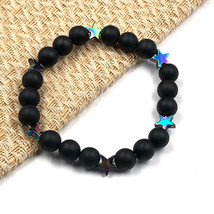 Natural Black Onyx Matte &amp; Hematite 8 mm Bead 7.5&quot; Stretch Bracelet SSB-101 - £9.43 GBP