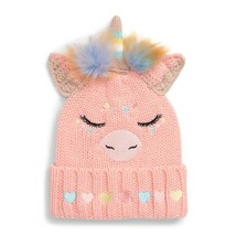 Under One Sky Girl Pink Caticorn Cat Unicorn Faux Fur Knit Heart Beanie ... - $17.81