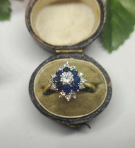 Vintage 1.25 Ct Round Real Sapphire &amp; Moissanite Diamond Cocktail Ring 10k Gold - $598.94