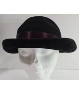 Vintage Black 100% Wool Felted Womens Fashion Hat Burgundy Red Ribbon - $18.81