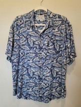 Vtg Columbia Shirt All Over Fish Print Button Front Size Large L Flax Rayon  - £11.10 GBP