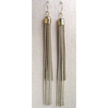 Gold Silver Antique Brass Tone Chain Tassel Earrings With Wire Hooks Long 5-1/4&quot; - £9.33 GBP