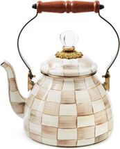 Mackenzie-Childs Brown-and-White Mocha Check Tea Kettle 2 Qt - $149.95
