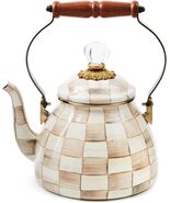 Mackenzie-Childs Brown-and-White Mocha Check Tea Kettle 2 Qt - $149.95
