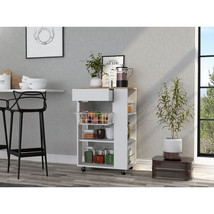 Sleek White and Light Oak Portable Kitchen Cart - $5,368.62 MXN