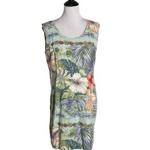 Jams World Dress Women Size 11 Green Sheath Tropical Floral Print Beach VTG - $28.71