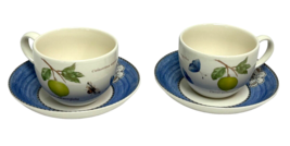 2 Wedgwood Sarah&#39;s Garden Flat Cup and Saucer Blue with Large Fruit TWO ... - £35.23 GBP
