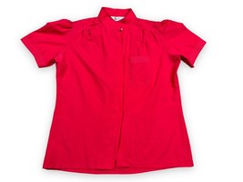 Vtg Gailord Women&#39;s Blouse Top Puff Sleeves Cherry Red 44” Chest 25.5” Long - £14.44 GBP