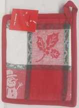 Fabric Tapestry Jumbo Pot Holder(7&quot;x9&quot;) Christmas Snowman &amp; Leaves In Squares,Hc - £5.53 GBP