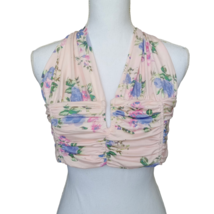 Zara Womens Halter Top Sz XL Cropped Tie Back Floral Print Blouse Ruched... - £17.83 GBP