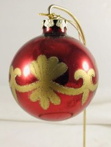 Glass Christmas Tree Ornament Large 3.5&quot; Ball Glitter Burgundy And Gold - £11.82 GBP