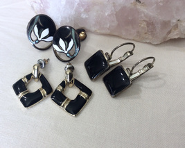 Set of Vintage Costume Ear Rings in Black and Gold. - £14.15 GBP