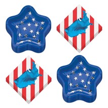 HOME &amp; HOOPLA Patriotic Party Metallic Star Shaped Paper Dessert Plates and Stri - £12.03 GBP